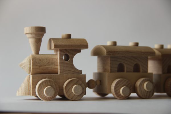 Wooden train toy "Train and three cars"
