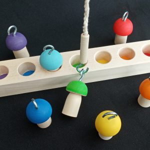 Wooden Rainbow Toy “Mushrooms on a Fishing Rod”