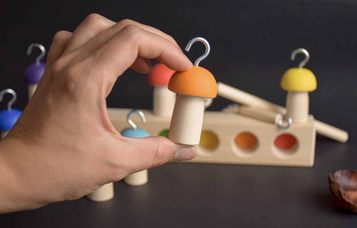 Wooden Rainbow Toy “Mushrooms on a Fishing Rod” – TheKiddoToys